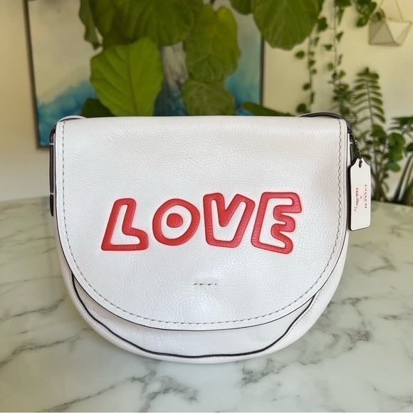 Coach x Keith Haring Hudson Love Crossbody Bag F11784 Chalk Leather Limited Ed. - Picture 1 of 14
